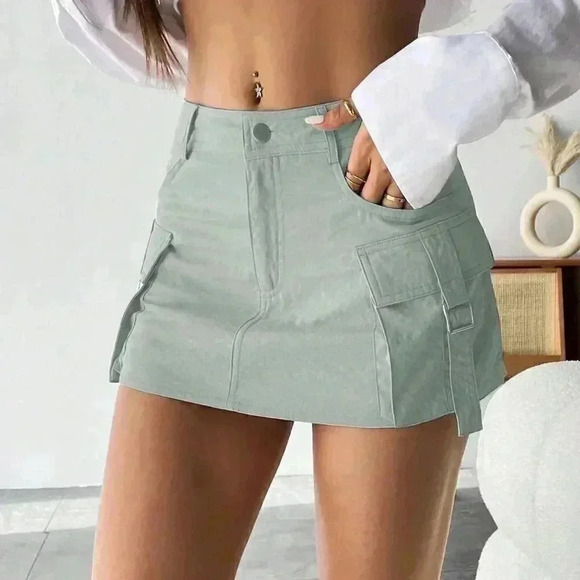 Grey Casual Womens Flap Pocket Side Cargo Skirt - Picture 4 of 5